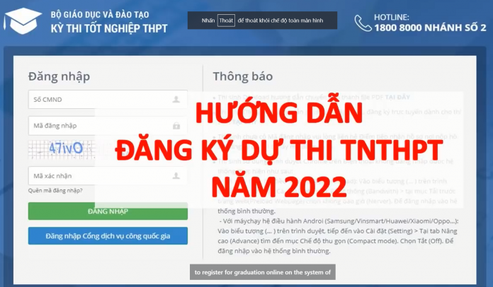 Hướng dẫn đăng ký dự thi TNTHPT Quốc gia năm 2022